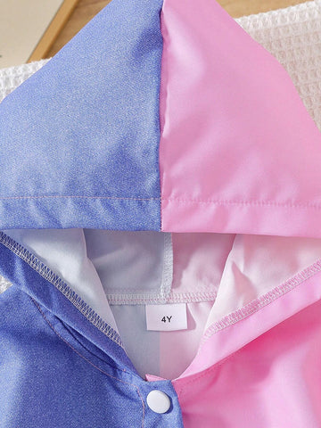 Girls Spring/Autumn Hooded Jacket, Toddler Colorblock Button Up Hoodie Sweatshirt Outwear With Cartoon Heart Print, Young Girl Casual Coat