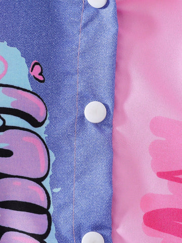Girls Spring/Autumn Hooded Jacket, Toddler Colorblock Button Up Hoodie Sweatshirt Outwear With Cartoon Heart Print, Young Girl Casual Coat