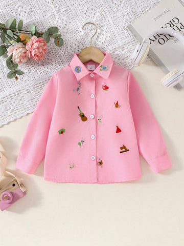Girls' Spring/Autumn Stylish Turn-Down Collar Long Sleeve Shirt, Children Outerwear Blouse