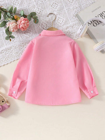 Girls' Spring/Autumn Stylish Turn-Down Collar Long Sleeve Shirt, Children Outerwear Blouse