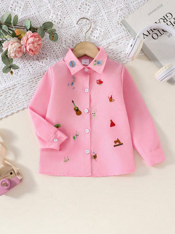 Girls' Spring/Autumn Stylish Turn-Down Collar Long Sleeve Shirt, Children Outerwear Blouse