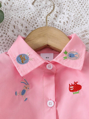 Girls' Spring/Autumn Stylish Turn-Down Collar Long Sleeve Shirt, Children Outerwear Blouse