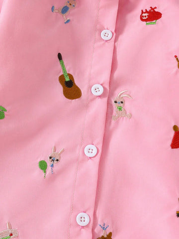 Girls' Spring/Autumn Stylish Turn-Down Collar Long Sleeve Shirt, Children Outerwear Blouse