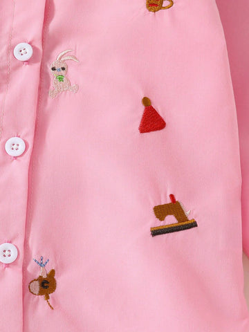 Girls' Spring/Autumn Stylish Turn-Down Collar Long Sleeve Shirt, Children Outerwear Blouse