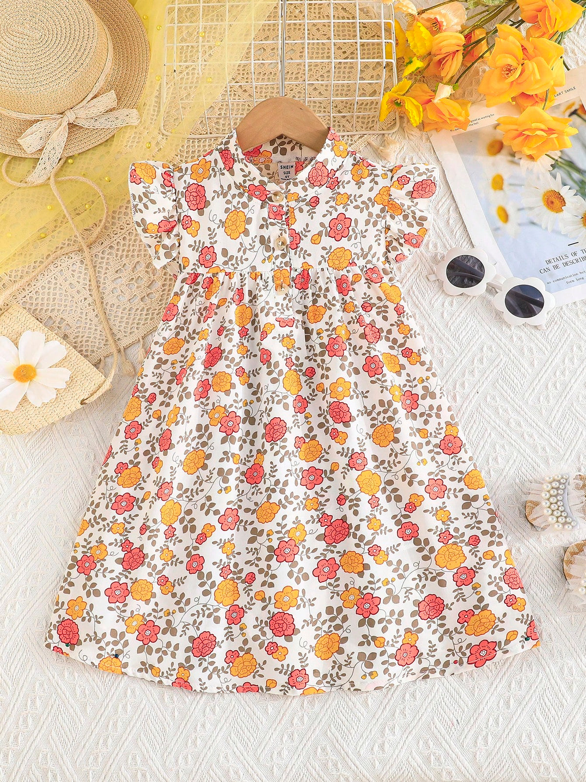Girls Spring/Summer Cap Sleeve Loose Flowy Princess Dress, Suitable For Outdoor Resort, Summer