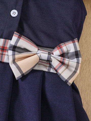 Girls' Spring/Summer College Style Peter Pan Collar Short Sleeve Dress For Kids