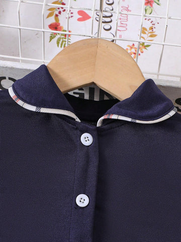 Girls' Spring/Summer College Style Peter Pan Collar Short Sleeve Dress For Kids