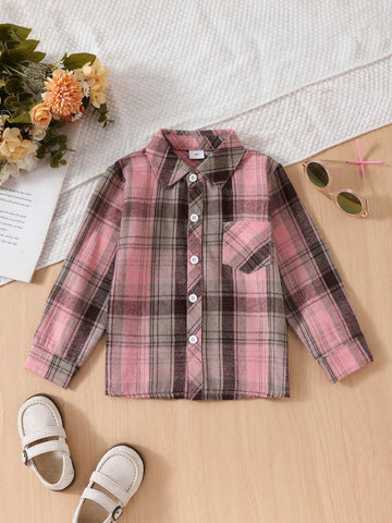 Girls' Spring Autumn Korean Style Fashionable Plaid Collared Shirt Outerwear