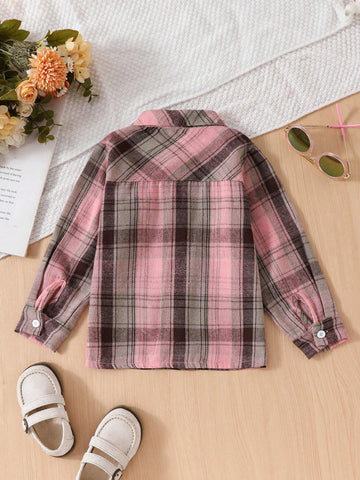 Girls' Spring Autumn Korean Style Fashionable Plaid Collared Shirt Outerwear