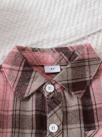 Girls' Spring Autumn Korean Style Fashionable Plaid Collared Shirt Outerwear