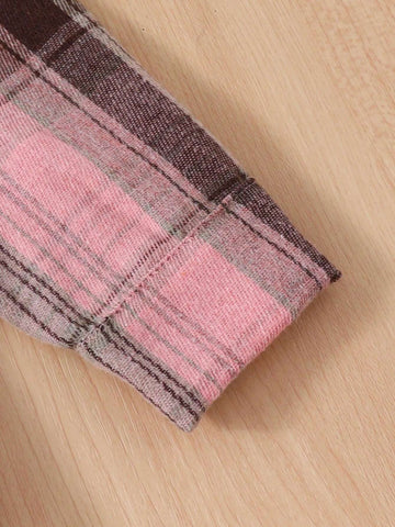 Girls' Spring Autumn Korean Style Fashionable Plaid Collared Shirt Outerwear