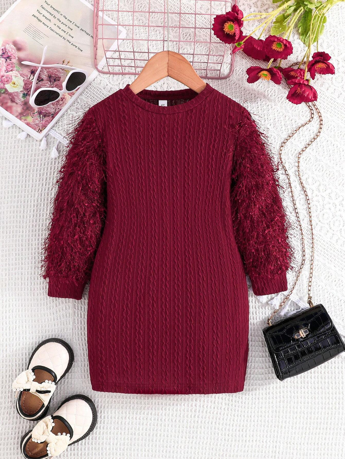 Girls Spring & Autumn Elegant Striped Fabric Simple Long Sleeve Dress, 4 To 7 Years Old
