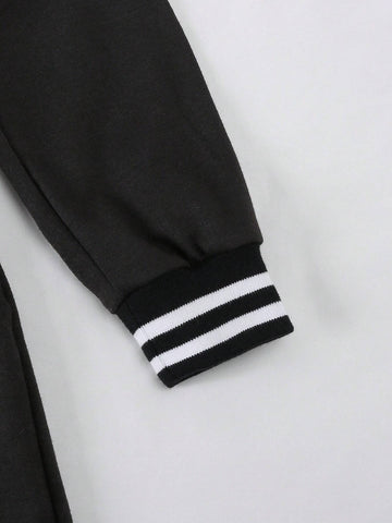 Girls Spring & Autumn Midi Dress, Casual College Style Cinched Waist Solid Color Polo Collar Dress For Toddler & Young Girl