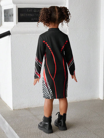 Girls Stand Collar Knit Bodycon Street Dress