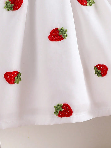 Girls Strawberry Embroidery Collar Contrast Splicing Princess Knitted Dress, Cute For Girls, Spring Autumn