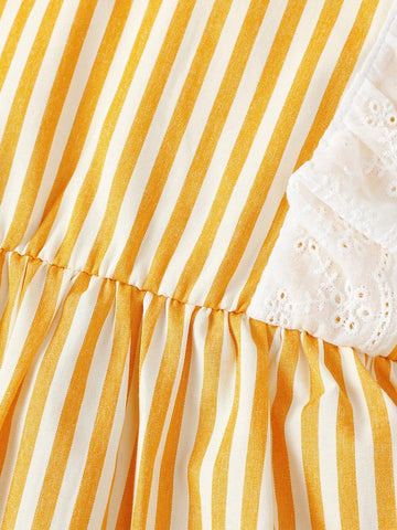 Girls' Striped Sleeveless Lace Trimmed Siblings Matching Dress For Summer