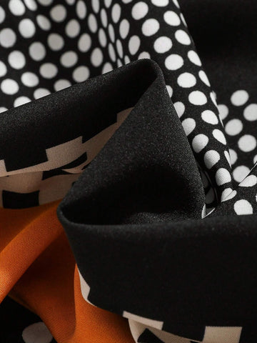 Girls' Stylish Colorblock Striped & Polka Dot Pattern Spaghetti Strap Dress For Summer Vacation