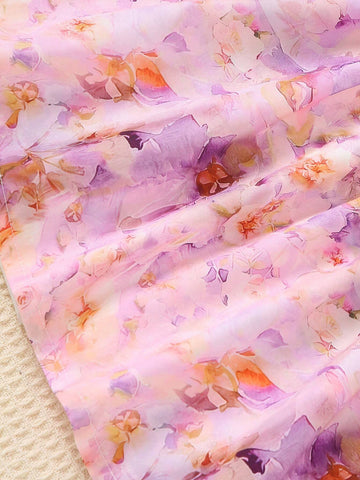 Girls' Stylish Flower Printed Suspenders Dress, Summer Gift For Outdoor Parties And Holidays