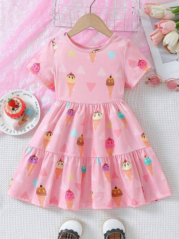 Girls" Summer Cartoon Fun Cute Casual Dress