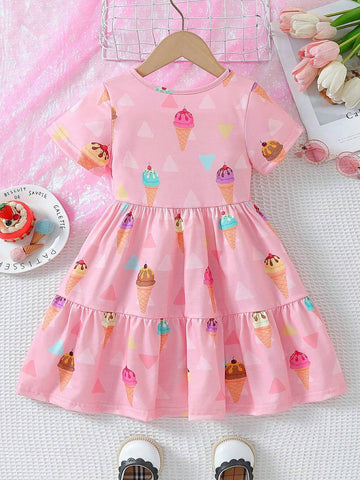 Girls" Summer Cartoon Fun Cute Casual Dress