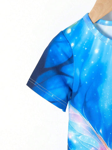 Girls' Summer Casual Cute Deer Printed Dress, Breathable Short Sleeve Dress For A Refreshing Summer