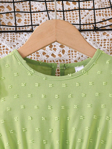 Girls' Summer Casual Cute Ruffle Sleeves Round Neck Buttoned Dress