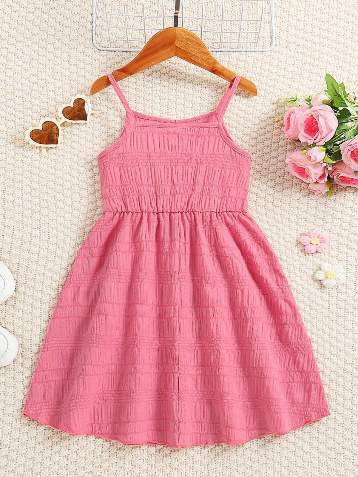 Girls' Summer Casual Outdoor Solid Color Knit Jacquard Dress. Available In Knee-Length Comfortable Summer Wear.