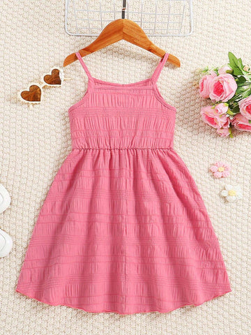 Girls' Summer Casual Outdoor Solid Color Knit Jacquard Dress. Available In Knee-Length Comfortable Summer Wear.