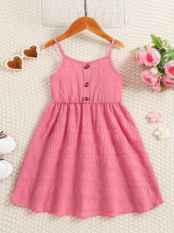 Girls' Summer Casual Outdoor Solid Color Knit Jacquard Dress. Available In Knee-Length Comfortable Summer Wear.
