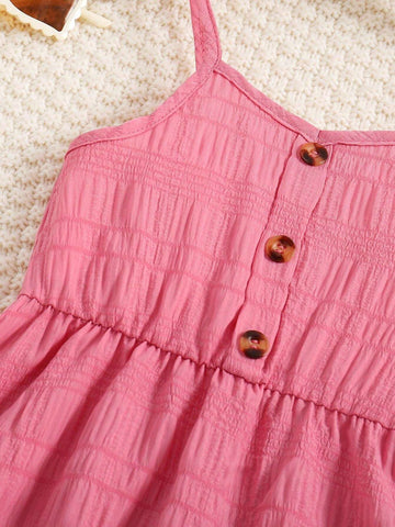 Girls' Summer Casual Outdoor Solid Color Knit Jacquard Dress. Available In Knee-Length Comfortable Summer Wear.