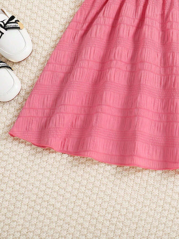 Girls' Summer Casual Outdoor Solid Color Knit Jacquard Dress. Available In Knee-Length Comfortable Summer Wear.