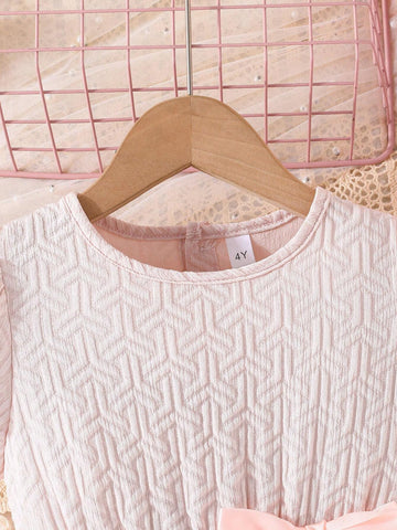 Girls' Summer Casual Short Sleeve Dress With Round Neck And Button Design