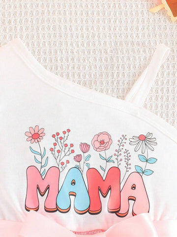 Girls' Summer Clothing, Lovely Flower Printed Mesh Skirt Hem, Elegant Fashionable One-Piece Dress