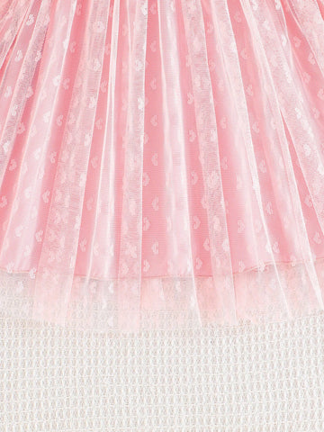 Girls' Summer Clothing, Lovely Flower Printed Mesh Skirt Hem, Elegant Fashionable One-Piece Dress