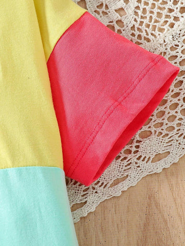 Girls" Summer Cotton Patchwork Short Sleeve Dress, Colorful Polo Shirt Dress For Kids