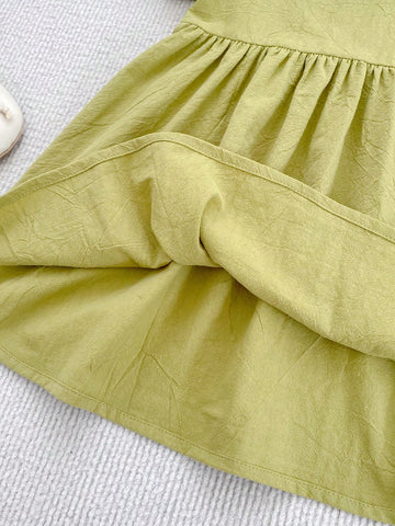 Girls' Summer Cute Short Sleeve Embroidered Peter Pan Collar Dress