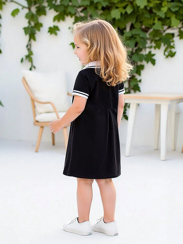 Girls Summer Daily Casual Graceful Elegant Academy Style New Polo Collar Short Sleeve Dress