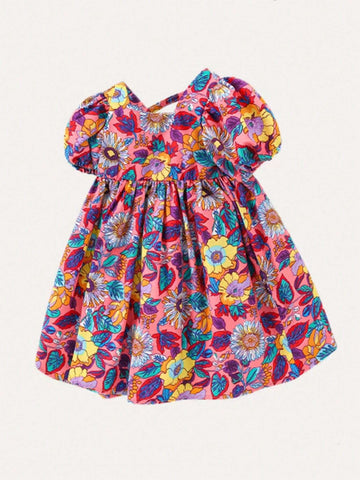 Girls" Summer Dress, Children Clothing Summer Style, Fashionable And Elegant, Hollowed Out Back Princess Dress, Chic Flower Skirt