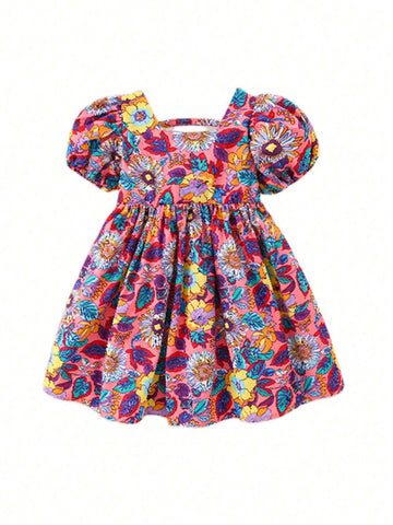 Girls" Summer Dress, Children Clothing Summer Style, Fashionable And Elegant, Hollowed Out Back Princess Dress, Chic Flower Skirt