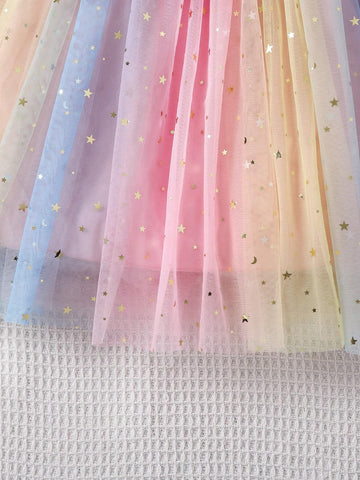 Girls' Summer Fashion Sparkly Mesh Tutu Dress With Cute Shoulder Straps