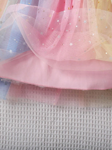 Girls' Summer Fashion Sparkly Mesh Tutu Dress With Cute Shoulder Straps