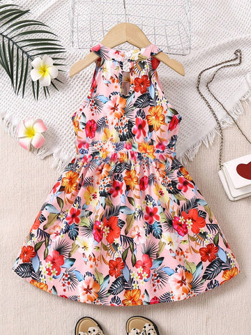 Girls' Summer Fashionable Digital Printed Halter Neck Dress