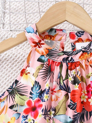 Girls' Summer Fashionable Digital Printed Halter Neck Dress