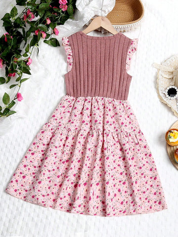 Girls Summer Fashionable Elegant Ruffle Bow Decor Dress