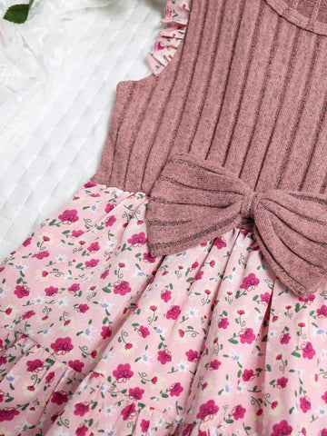 Girls Summer Fashionable Elegant Ruffle Bow Decor Dress