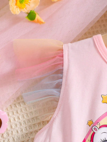 Girls" Summer Fashionable Gradient Red Sleeveless Dress, Princess Dress