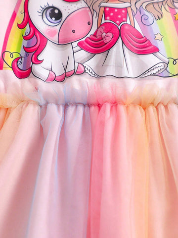 Girls" Summer Fashionable Gradient Red Sleeveless Dress, Princess Dress