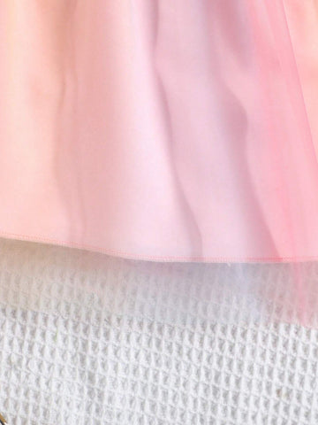 Girls" Summer Fashionable Gradient Red Sleeveless Dress, Princess Dress