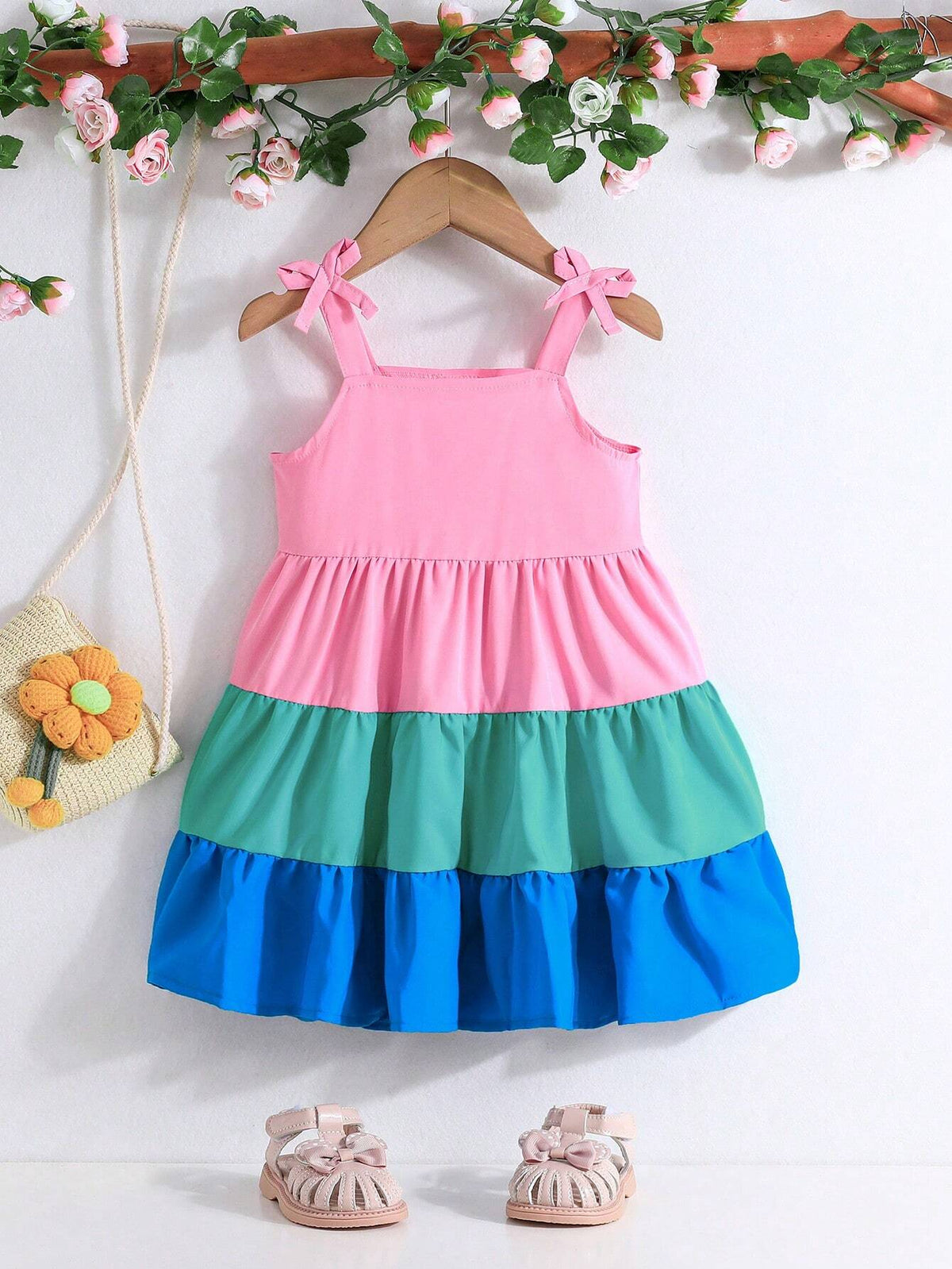 Girls' Summer Fashionable Sweet Color Block Princess Sundress For Toddler & Kids