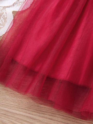 Girls' Summer Floral Embroidery Mesh Patchwork Sleeveless Dress, Elegant And Sweet Princess Dress